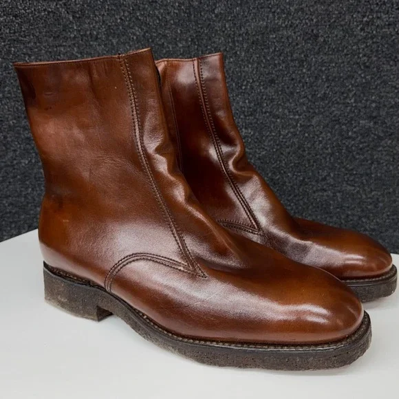 Florsheim Grenoble 80606 Mens Brown Leather Side Zip Crepe Boots 13 D Vintage